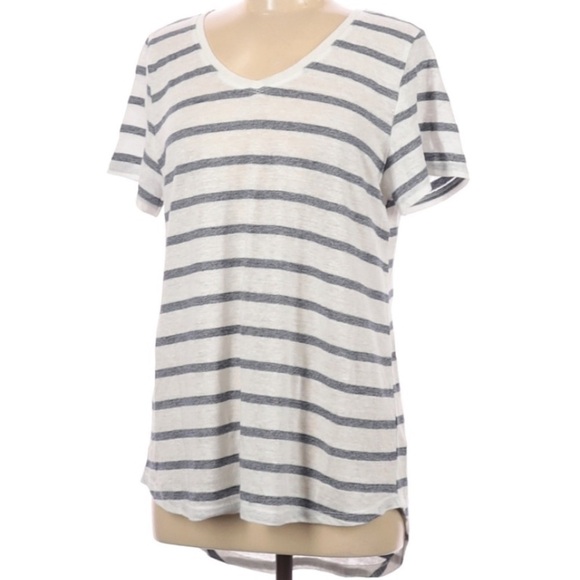 Eileen Fisher Linen/Organic Cotton Stripe V-Neck M - Picture 1 of 5
